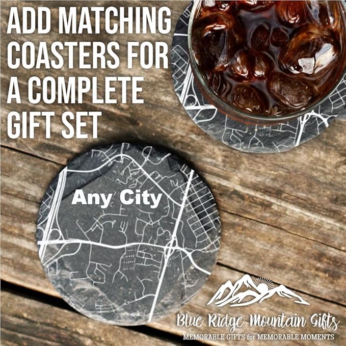 Blue Ridge Mountain Gifts - Laser Engraved City Street Map Glass - Pick Any Town, Any Glass - Custom Souvenir or Housewarming Gift