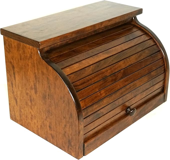 DutchCrafters Solid Wood Large Bread Box with Roll Top - Kitchen Counter Storage - Amish Made in USA (Cherry - Michael's Cherry)