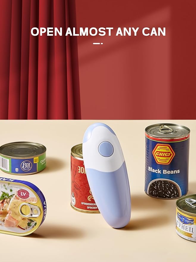 Electric Can Opener, Reemix Battery Operated Can Opener Fits Alomost All Can Sizes, Simple One Touch-Operation, Automatic, Hand Free, Smooth Edge (battery not included), Blue Gray