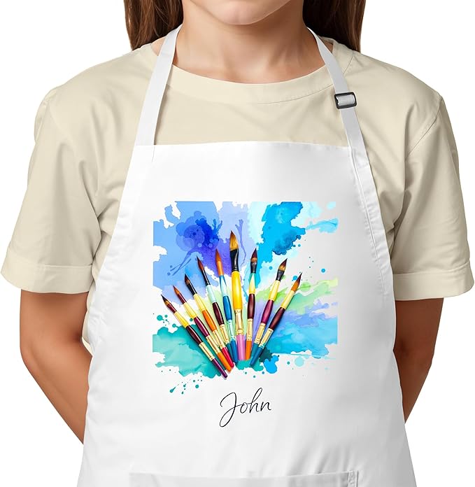 Personalized Kids Apron with Custom Name, Artist Apron For Painting and Craft Crhsitmas Boys & Girls Stocking Stuffer