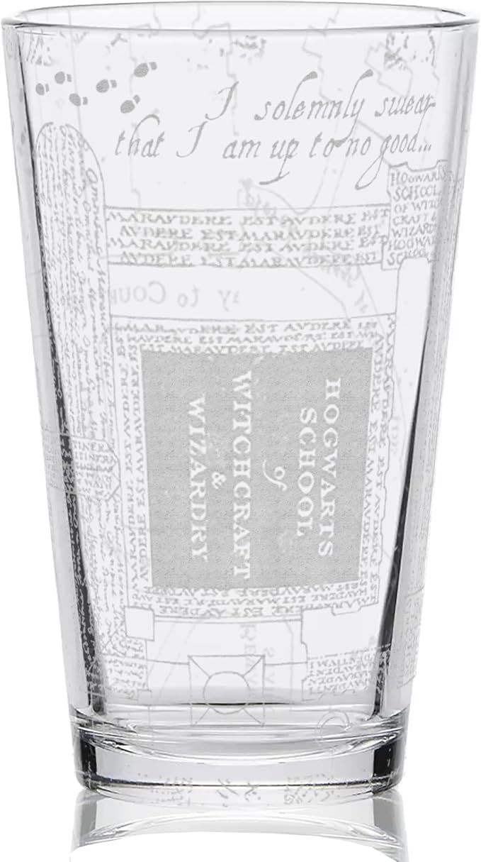 MARAUDERS CASTLE MAP Engraved Pint Glasses | Rim Tempered 16oz Dishwasher Safe | Fantasy Mythology Witches Wizards Literature Magic