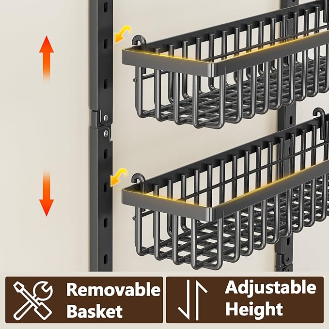 9 Tier Over The Door Pantry Organizer, 2 in 1 Wall Mount or Hanging Spice Rack with Adjustable Basket, Seasoning Organizer and Storage for Kitchen Cabinet Closet Bathroom