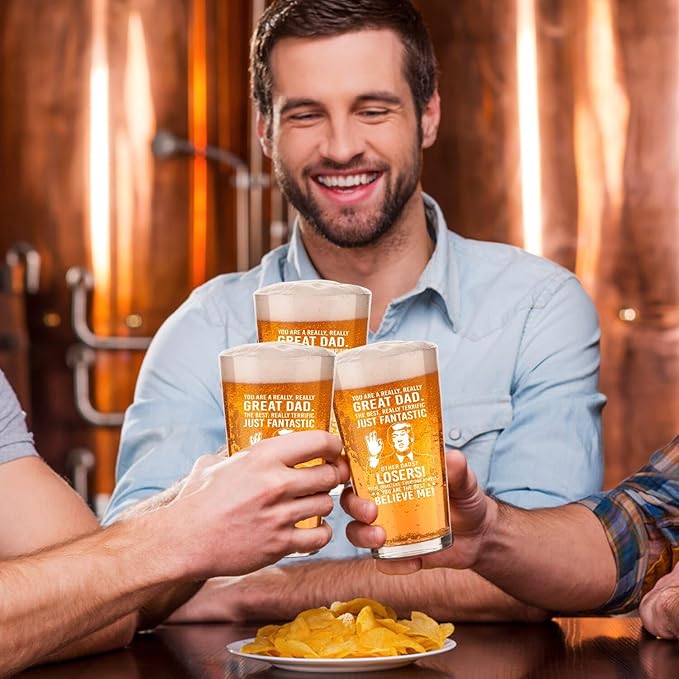 Father's Day Gifts For Dad: Funny Father's Day Beer Glass Gift Set With Wooden Bottle Opener & Greeting Card - Cool Unique Birthday Gift Idea Gifts For Dad