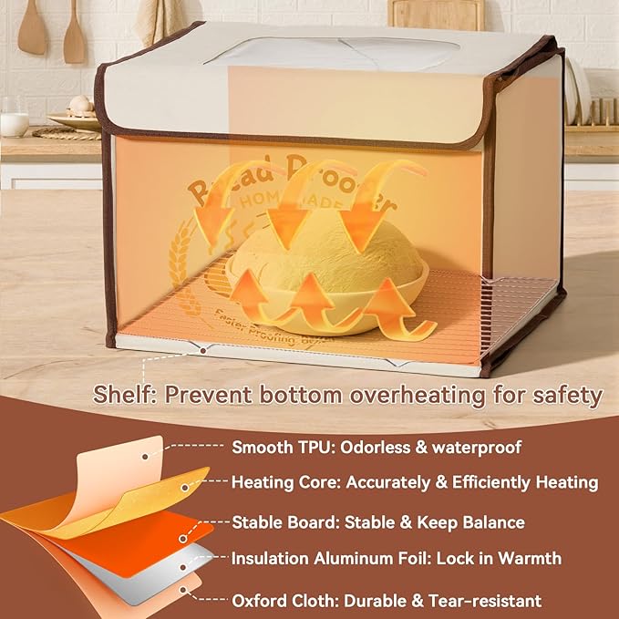Folding Bread Proofing Box with Temp Control (50-113℉) & 48H Timer, Sourdough Proofer Box with Stainless Steel Rack, Preset Modes Dough Proofer Box for Sourdough, Making Bread, Yogurt, Pizza, Kombucha