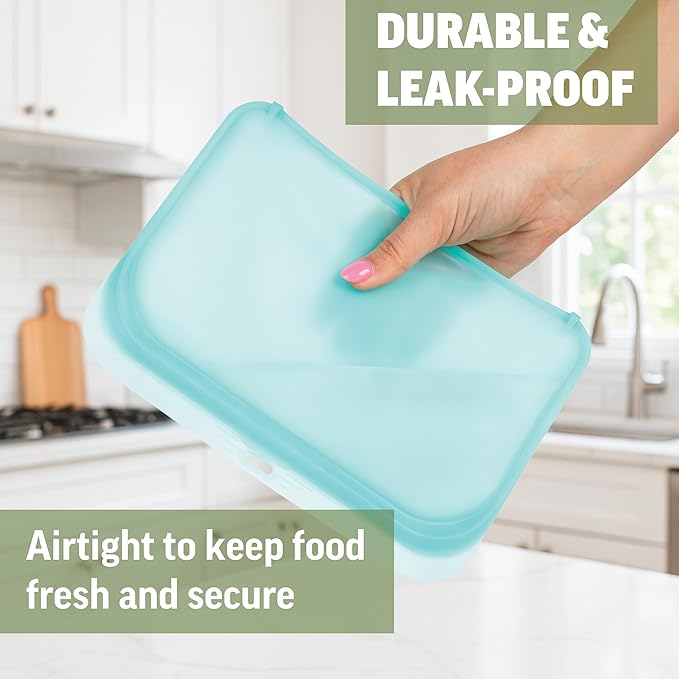 Zenlogy Reusable Silicone Snack Bag, Air-Tight Multi-Use, Freezer and Microwave Safe Food Storage Containers, Eco-Friendly alternative to plastic bags 4 Pack (1 Snack, 2 Sandwich, 1 Half Gallon Size)