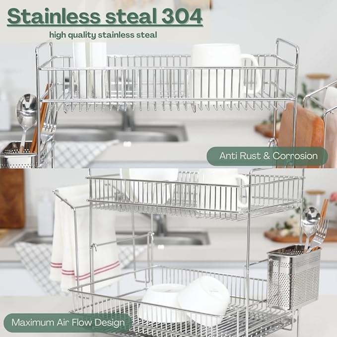 Acro 2-Tier Dish Rack (Stainless Steel, 15.7" H x 16.1" W x 12.9" D)