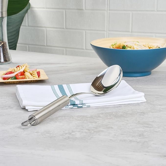 Serving Spoon 1 Pack 12.3 Inch Ergonomic Handle Spoon Dishwasher Safe Stainless Steel Silver Buffet Utensil Durable Catering Cutlery for Serving at Buffets, Events