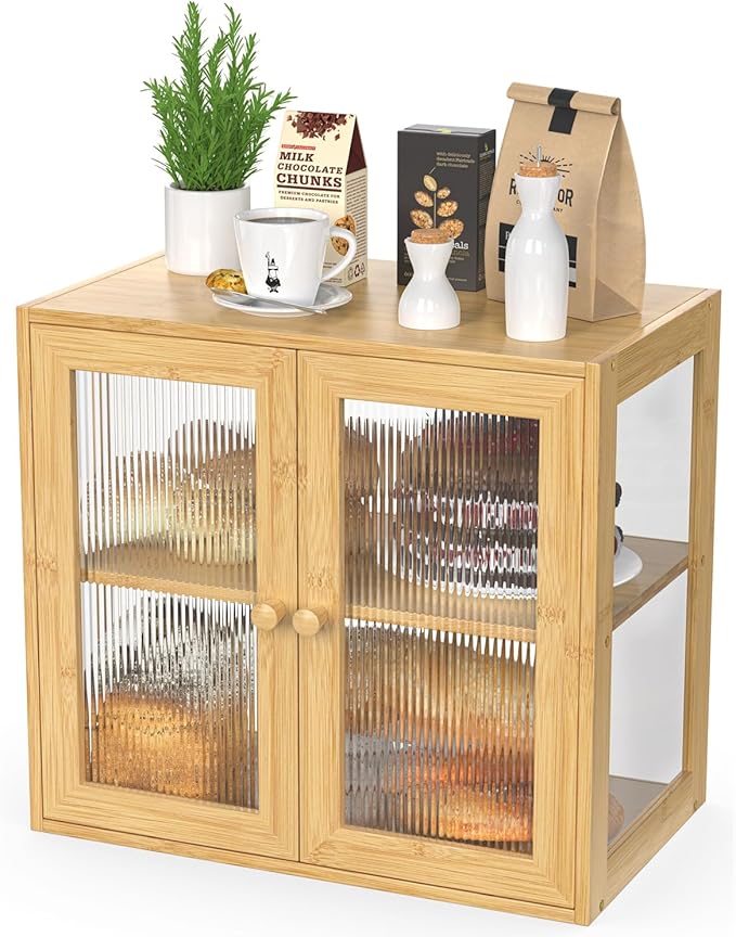 BAMBANG Double Layer Bamboo Bread Box for Kitchen Counter, Bread Bin Farmhouse Large Bread Box with 2 Doors, Wooden Breadbox Storage Container Holder for Homemade Bread, Natural