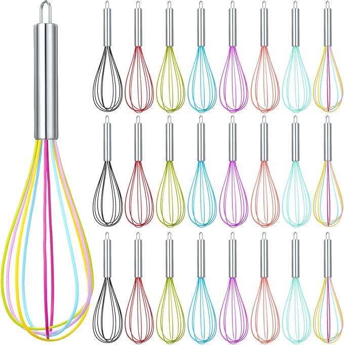 Domensi 24 Pcs 12 Inch Christmas Whisks Bulk for Cooking Silicone Whisks Non Scratch Stainless Steel Whisk Large Coated Metal Heat Resistant Egg Beaters for Cooking Holiday Party Favor Gift Supplies