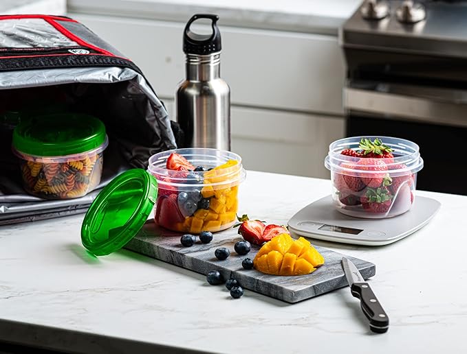 (16 Ounce 20 Pack) Twist cap Containers Clear Bottom With Green Top Screw on Lids Twist Top Food Storage Freezer Containers