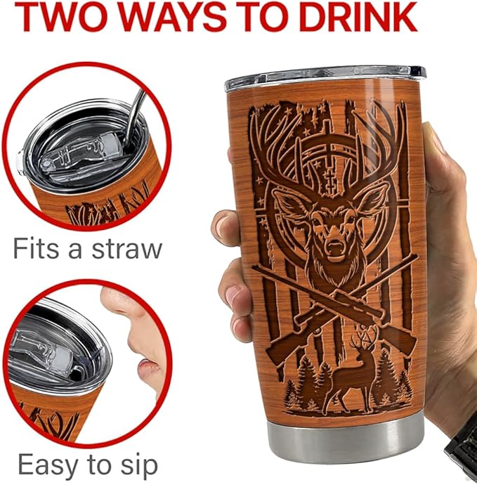 Hunting Tumbler 20oz Stainless Steel Insulated Travel Mug Cup for Men Deer Hunter Gifts for Birthday Christmas Fathers Day
