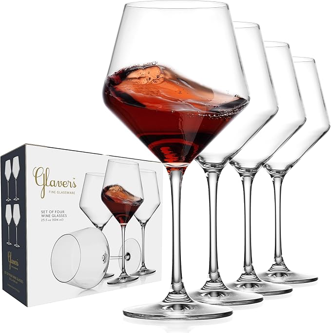 Glaver's Wine Glasses,White Red Wine Large Glasses Set of 4,Lead-Free Premium Crystal Clear Glass,Hand Blown Italian Style Burgundy Long Stem Wine Glasses,Great Gift Packaging(23oz,4pack)