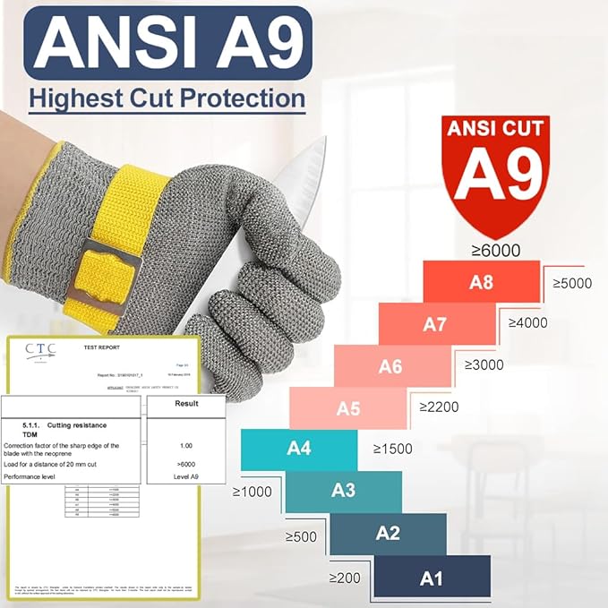 Dowellife ANSI A9 Cut Resistant Glove Food Grade, Stainless Steel Mesh Metal Knife Cutting Glove for Butcher Oyster Shucking Kitchen Mandoline Chef Slicing Fish Fillet (Large)