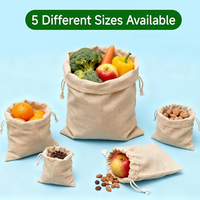 Simple&Opulence 6-Pack 14” x 17” Linen Cotton Drawstring Bags Reusable Grocery Sacks, DIY Craft Sachet Sacks Storage Cloth Bags for Party Wedding Home Bulk Produce Bags, Washable, Natual Linen