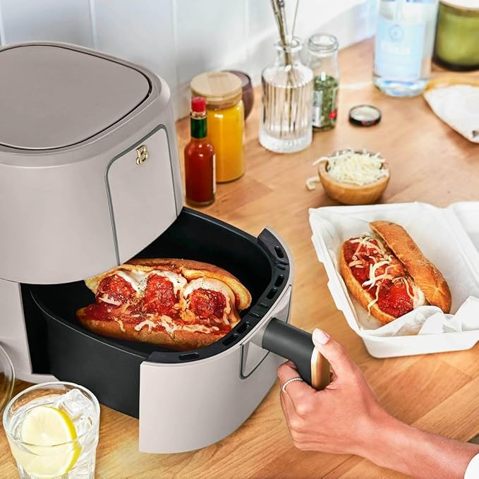 Beautiful 3 Quart Digital Air Fryer with TurboCrisp Technology – Matte Finish, Touchscreen, Nonstick Basket (Porcini Taupe)