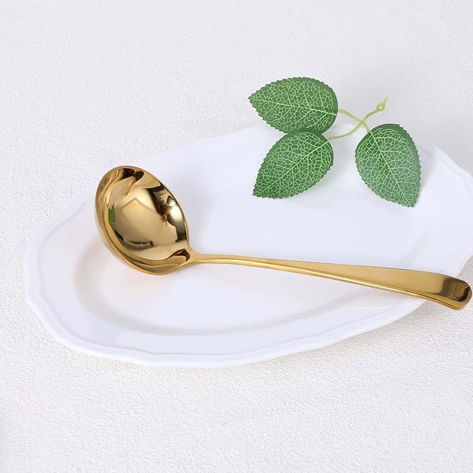 7.9'' Gold Small Ladle 18/10 Stainless Steel Gravy Ladles Sauce Soup Ladle Mirror Polished Kitchen Utensil for Spooning Gravy Sauce Soup