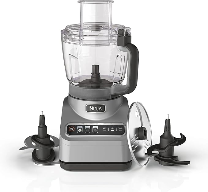 Ninja Professional Food Processor, 850 Watts, 9-Cup Capacity, Auto-iQ Preset Programs, Chop, Slice, Shred & Puree, Stainless Steel Blades, Dishwasher-Safe Parts, Silver (BN600)