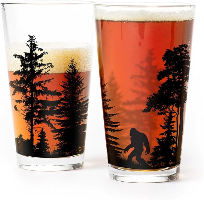 Bigfoot in the Forest Pint Glass by Black Lantern – Single 16oz Nature Beer Glass for Outdoors & Craft Beer