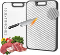 Stainless Steel Cutting Boards, Double Sided Cutting Board for Kitchen, Wheat Straw and Stain Steel Chopping Board for Meat ＆ Veggies, Scratch Resistant Mesh Design, Dishwasher Safe-15.8 * 11 Inch