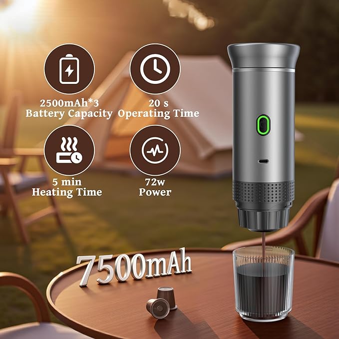 Zcyge Portable Coffee Maker Espresso Machine, Travel Espresso Maker, Cafetera Portatil Expreso with Small Tea Cup, Compatible with Ground Coffee & NS Capsule for RV,Car, Hiking, Camping Office