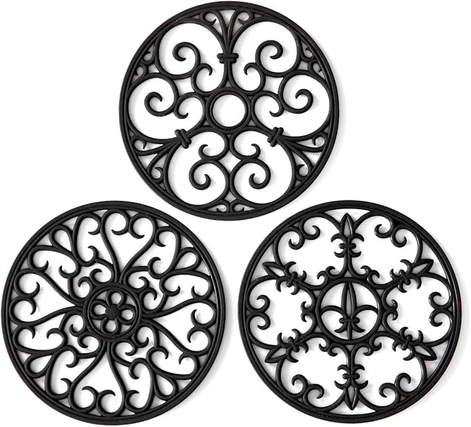 Silicone Trivet Mat - Hot Pot Holder Hot Pads for Table & Countertop - Teapot Trivet Kitchen Trivets - Non-Slip & Heat Resistant Modern Kitchen Hot Pads for Pots & Hot Dish Black Trivet Set of 3