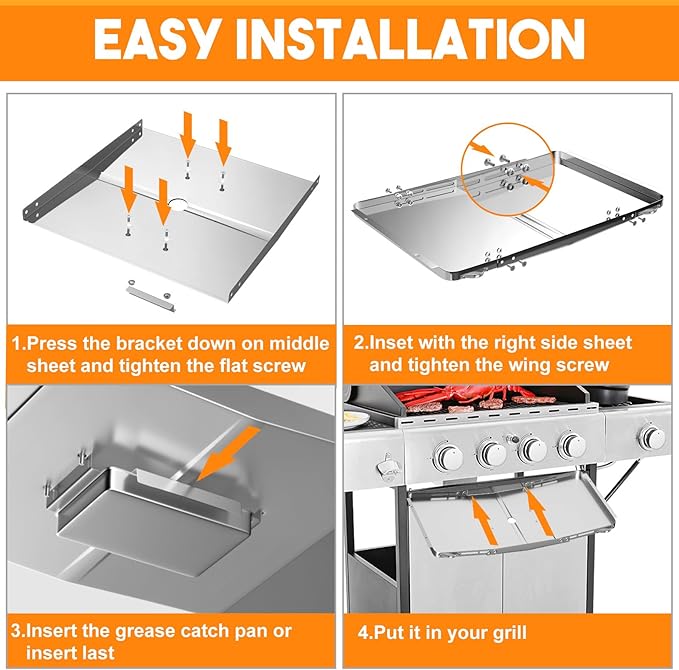 Gas Grill Grease Tray Replacement Parts, Adjustable Grease Tray with Catch Pan Stainless Steel Drip Pans Set (XL)