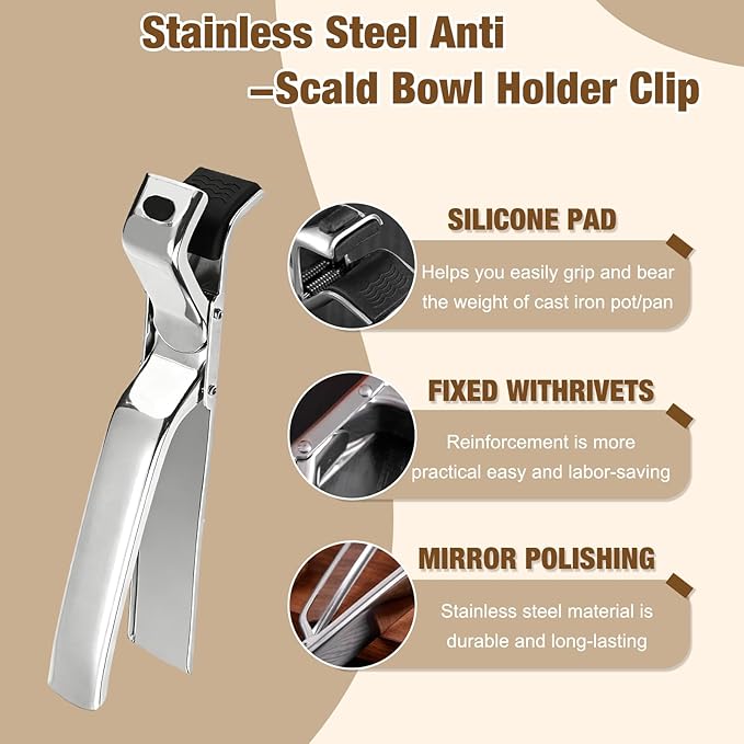 2Pcs Stainless Steel Hot Plate Gripper Clips - Multi-Purpose Hot Bowl 2026 New Upgrade Hot Plate Gripper Tongs for Oven, Air Fryer, Steamer, Non-Slip Design, Pots & Bowls