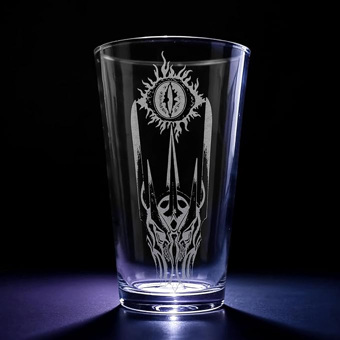 EYE OF SAURON Engraved 16oz Pint Glass | Inspired by Tolkien Power Ring and Middle Earth | Great Christmas Gift Idea | Unique Elvish Fantasy Wizard Fantasy Decor!