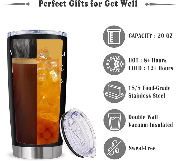 Get Well Gifts for Women Men, Sympathy Gift, Get well Soon Gift Tumbler 20Oz, After Surgery Recovery Feel Better Cheer up Gifts for Women Men, at Least You Dont Have To Wear A Cone