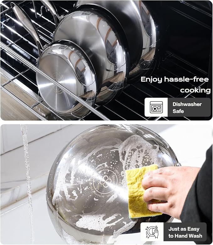 Stainless Steel Frying Pan Sets 6 Piece 8, 10 & 12 Inch with Lids, Oven & Dishwasher Safe Fast and Even Heating Stay Cool Handles Non-toxic PFOA Free Stir Fry Pan Skillets Sets
