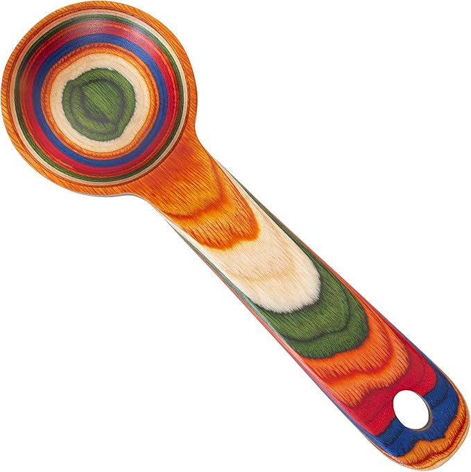 Baltique Marrakesh Collection Wooden Coffee Scoop – Colorful Birch Wood Reusable Scoop for Ground Coffee, Protein Powder & More