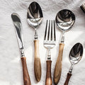 30 Piece Silverware Set Service for 6,Premium Wooden Handle Stainless Steel Flatware Set Home Include Fork Knife Spoon Set Gift Package for Christmas and Thanksgiving（Light Brown）
