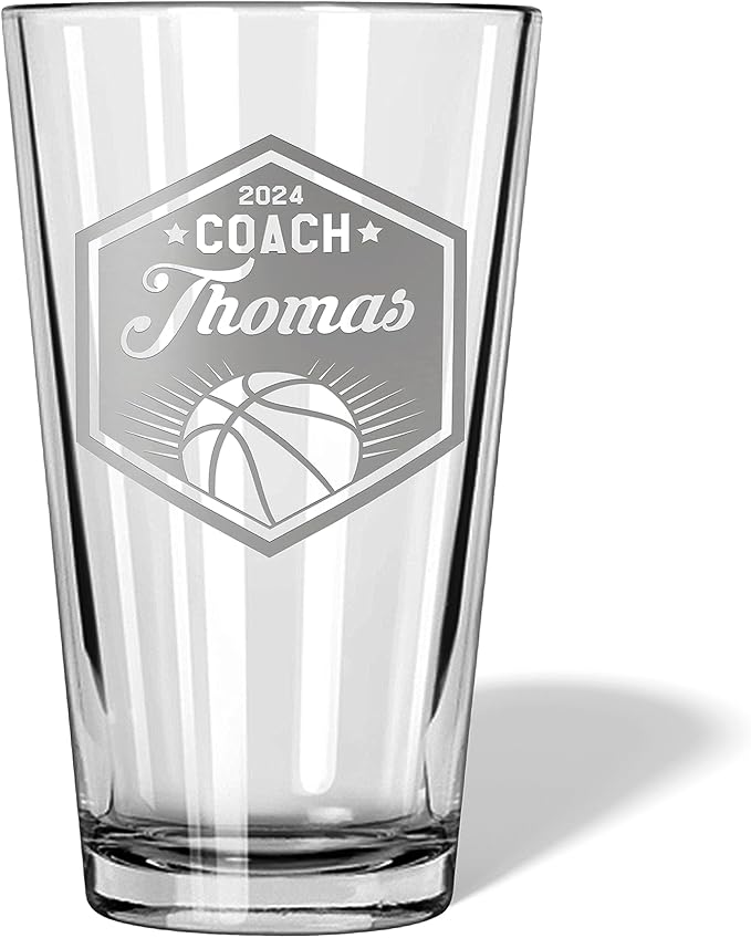 Basketball Coach Beer Glasses - Basketball Coach Gifts Personalized Coach Pint Glass Engraved Coach Award Basketball Beer Glass End of Season Gifts Coach (Basketball, Single Pint Gift Box)