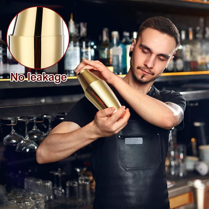 Zhehao 24 Pcs Gold Cocktail Shaker Professional Bar Boston Shaker Set Stainless Steel Martini Shake Drink Mixer Basic Tool Weighted Shake Metal Can Bartending Tins for Beginner, 18oz, 28oz
