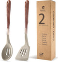 MANJIA Silicone Spatulas Set, Nonstick Silicone Spoon & Turner Spatula Set, Serving Spoon kitchen Spatula for Cooking Fish, Eggs,Flipper, Cooking Utensils Set 2pcs (khaki-slotted spoon & spatula)