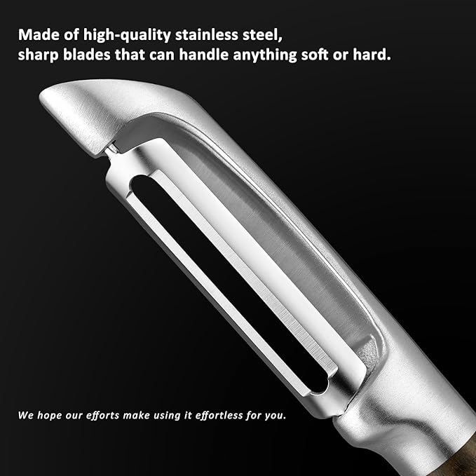 Premium I Type 304 Stainless Steel Multifunctional Kitchen Peeler Real Wood Handle Ultra Sharp Blade Vegetable Potato Apple（Agarwood）