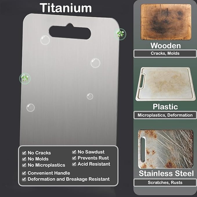 Titanium Cutting Board - Non Plastic Cutting Boards for Kitchen, Double Sided, Non Toxic Cutting Board, Durable, Dishwasher Safe Titanium Chopping Board for Meat, Fruit, and Vegetables