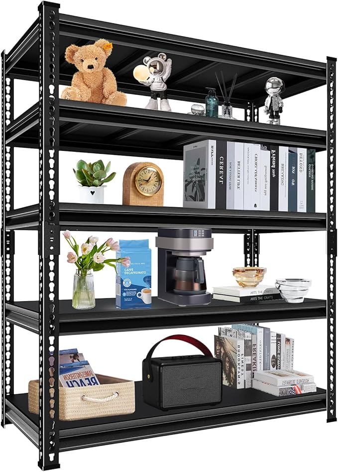 Utility Garage Shelves Heavy Duty - 48''W 2,800Lbs Steel Metal Industrial Storage Shelving Rack Units Adjustable 48" W x 18" D x 78" H 5 Tier Black