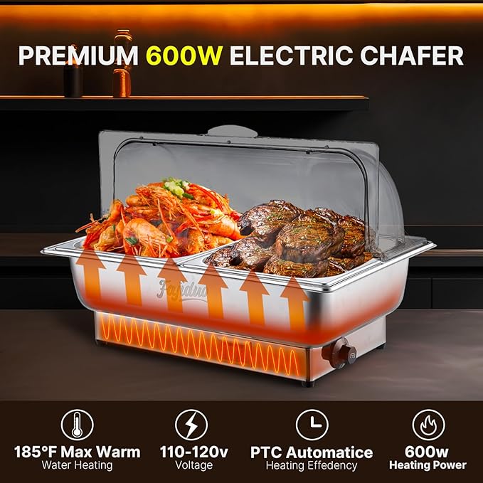 Electric Chafing Dish, 2X4.5QT Half Size Electric Chafing Dish Buffet, Adjustable Temp Roll Top Food Warmer, 600W Chafing Dish Buffet Set for Catering Parties