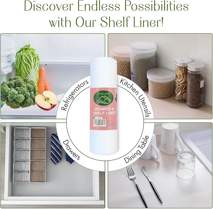 EVALAND Shelf Liners for Kitchen Cabinets Non-Adhesive 19.6" x 33 FT Clear Drawer Liner Non Slip, Washable Cabinet Liner, Waterproof Shelf Liners for Cabinets, Refrigerator Bathroom Pantry Cabinet Mat