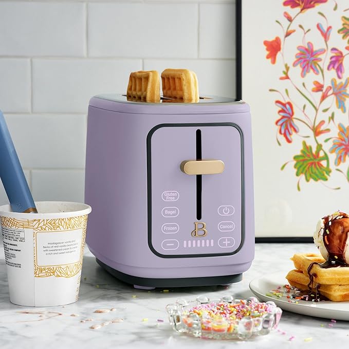 Beautiful 2 Slices Toaster with Touch-Activated Display, Lavander – Extra Wide Slots, 7 Shade Settings, Bagel & Defrost Functions, Removable Crumb Tray, Stylish Stainless Steel by Drew Barrymore