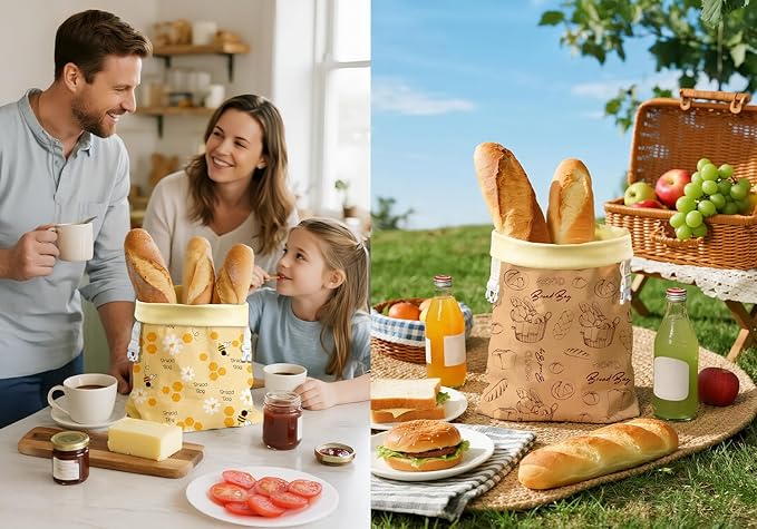 Aofmee Reusable Beeswax Bread Bags for Homemade Bread, 2 Pack Sourdough Bread Bags, XL Natural Cotton Beeswax Bag, Fresh Keeping Extra Large Bread Food Storage Bag for Gift Giving