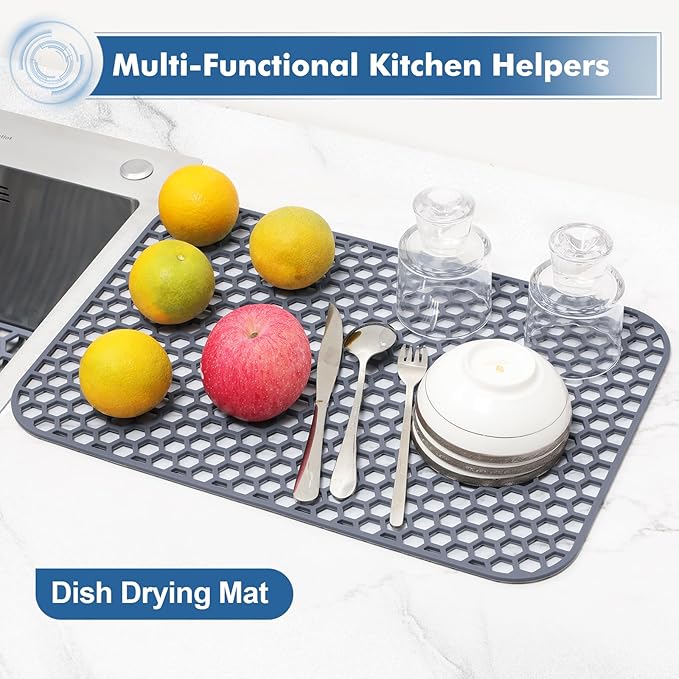 Silicone Sink Protector for Kitchen Sink - 18.3''x12.5'' Kitchen Sink Grid Accessory, Non-slip Heat Resistant Sink Grid Dry Mat for Bottom of Porcelain Stainless Steel, Dishwasher Safe