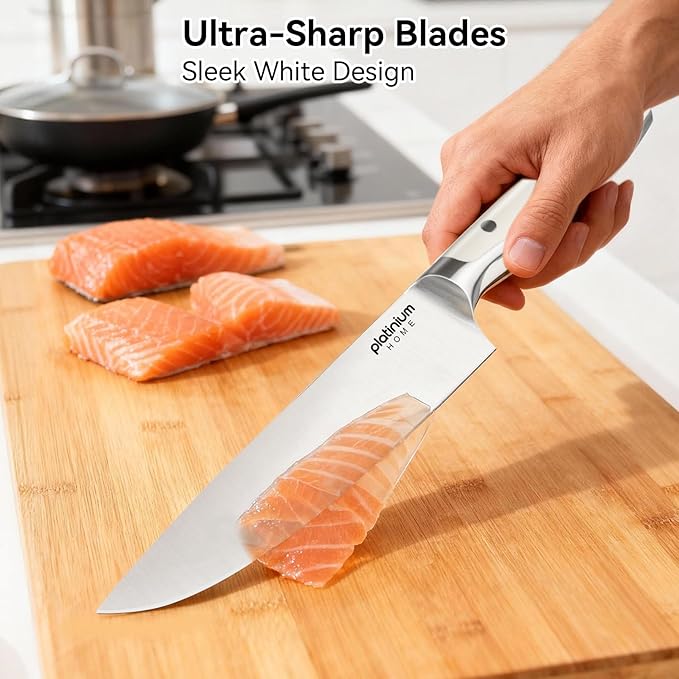 Kitchen Knife Set of 5,Professional Chef knife High Carbon Stainless Steel White Chefs Knives for Home Cooking, Includes Chef, Santoku, Boning, Utility, Peeling Knives with Gift Box