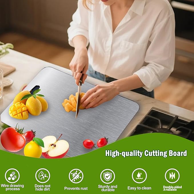 Titanium Cutting Board, 2025 New Upgrade 100% Pure Titanium Cutting Boards for Kitchen, Double Sided Non Stick Chopping Board for Cutting Meat Vegetable Fruit, Easy to Clean (M)