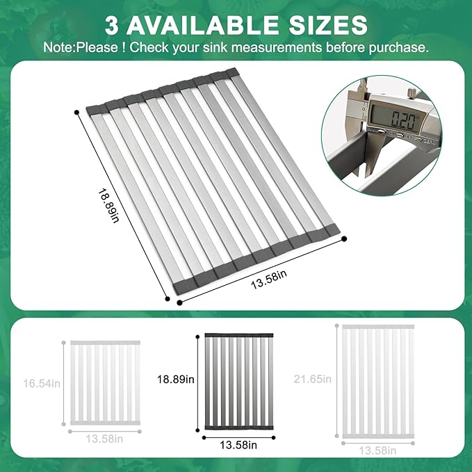 19" X 13" Roll Up Dish Drying Rack，Over The Sink Drying Rack 304 Stainless Steel Foldable Heat-Resistant Dishes Drainer for Kitchen and RV Sink Counter