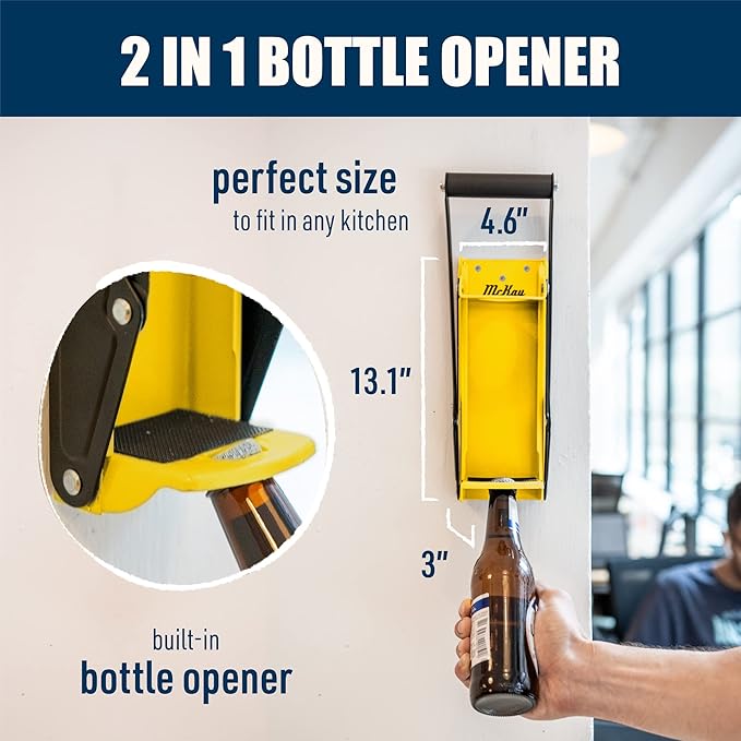 Mckay 16 Oz. and 12 Oz. Metal Can Crusher, Can Crusher Wall Mounted, Can Crushers for Recycling Wall-Mounted Smasher for Aluminum Seltzer, Soda, Beer Cans and Bottles, Gadgets for Home - Yellow