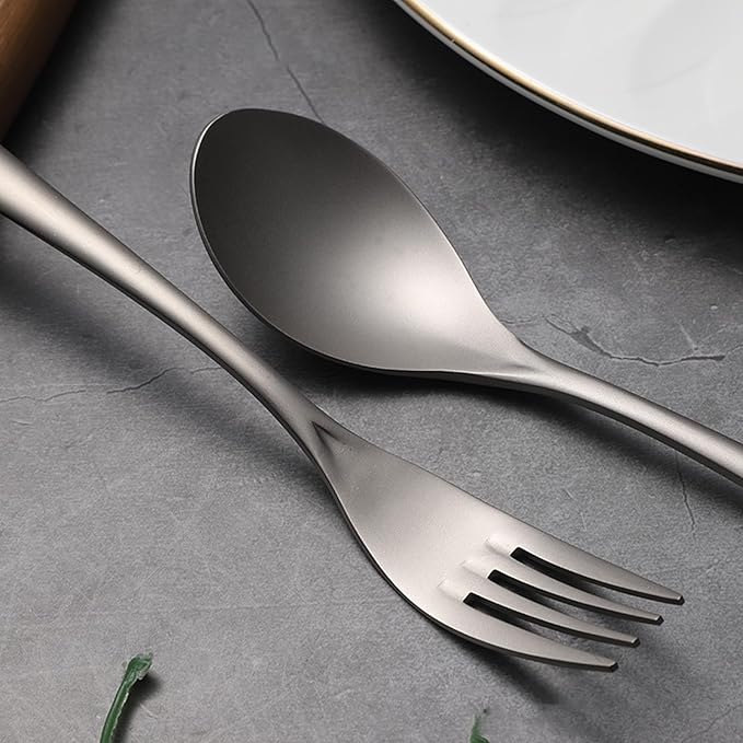 Pure Titanium Dinner Fork & Spoon Set, Duty Flatware, 7.5 In Long Handle Matte Finish Utensils, Dishwasher Safe & Rustproof for Everyday Dining, Kitchen, Camping, Travel, Christmas Gifts