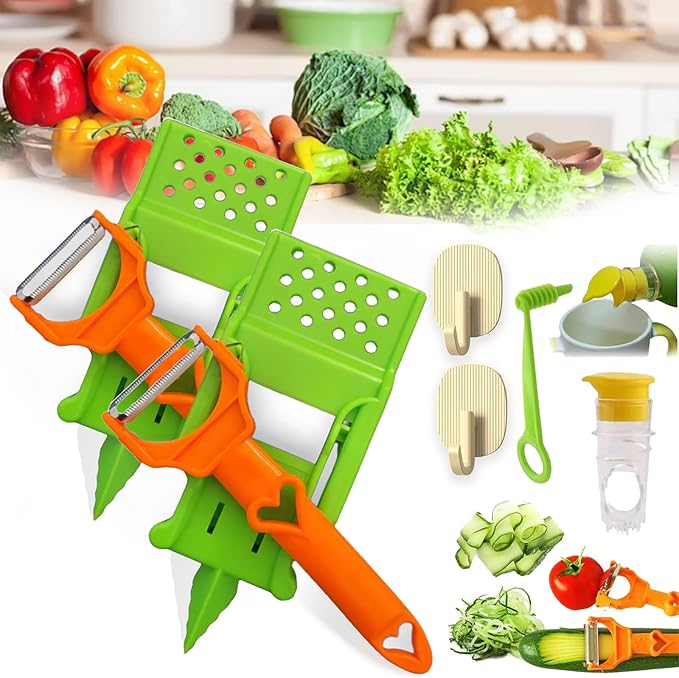 Pelador Multifuncional 2-En-1, Pelador De Papas, Multi Cutter and Julienne Set with Grating Plate, Single Blade Peeler + Lemon Squeezer + Potato Spiralizer, Kitchenware Set for Fruit,Vegetable (2PCS)