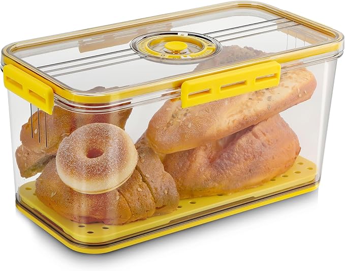 Bread Box For Kitchen Countertop,Yellow Bread Containers Storage Airtight Loaf,Plastic Breadbox,Bread Storage For Homemade Bread,Clear Fresh Bread Keeper